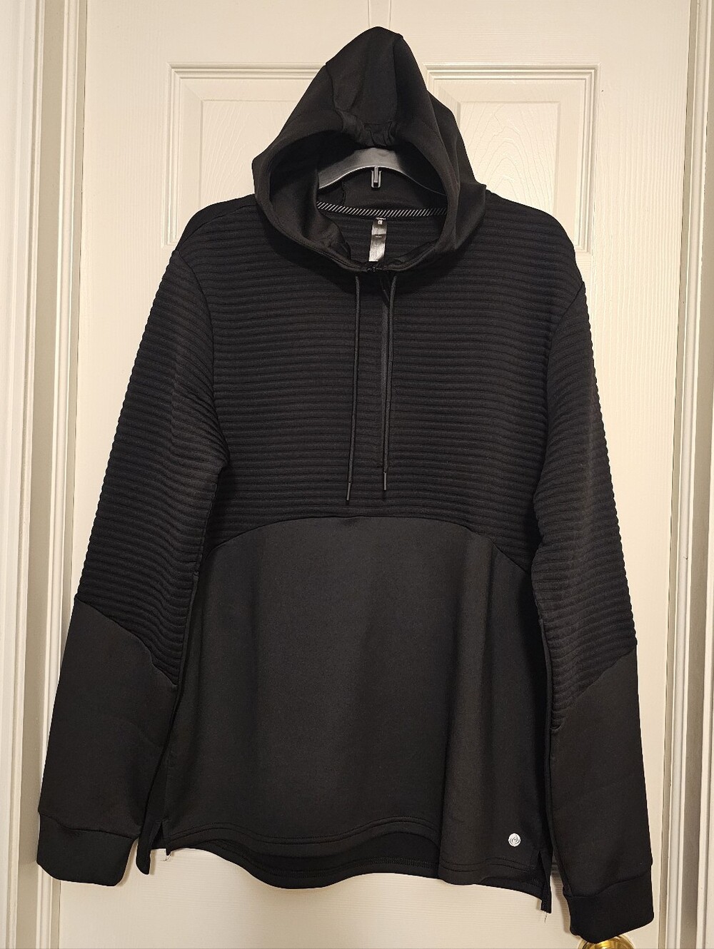 NEW! APANA Ottoman Textured Pullover Mens Sweat Hoodie In Black Stretch SIZE XL.